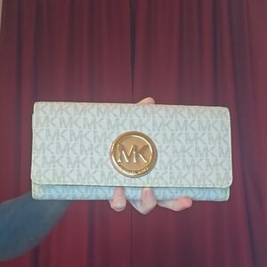 Michael Kors Cream Signature MK Continental Wallet with Gold Logo